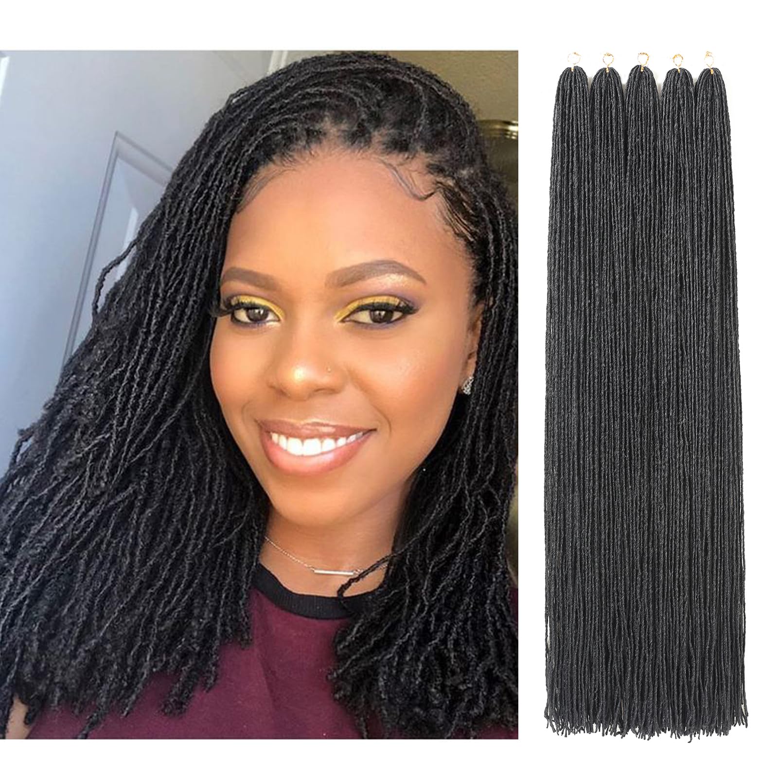 GUOHUI Micro Faux Locs Crochet Hair, 36 Inch 5 Packs Color Natural Black DIY Braids Straight Styles (36",1B)