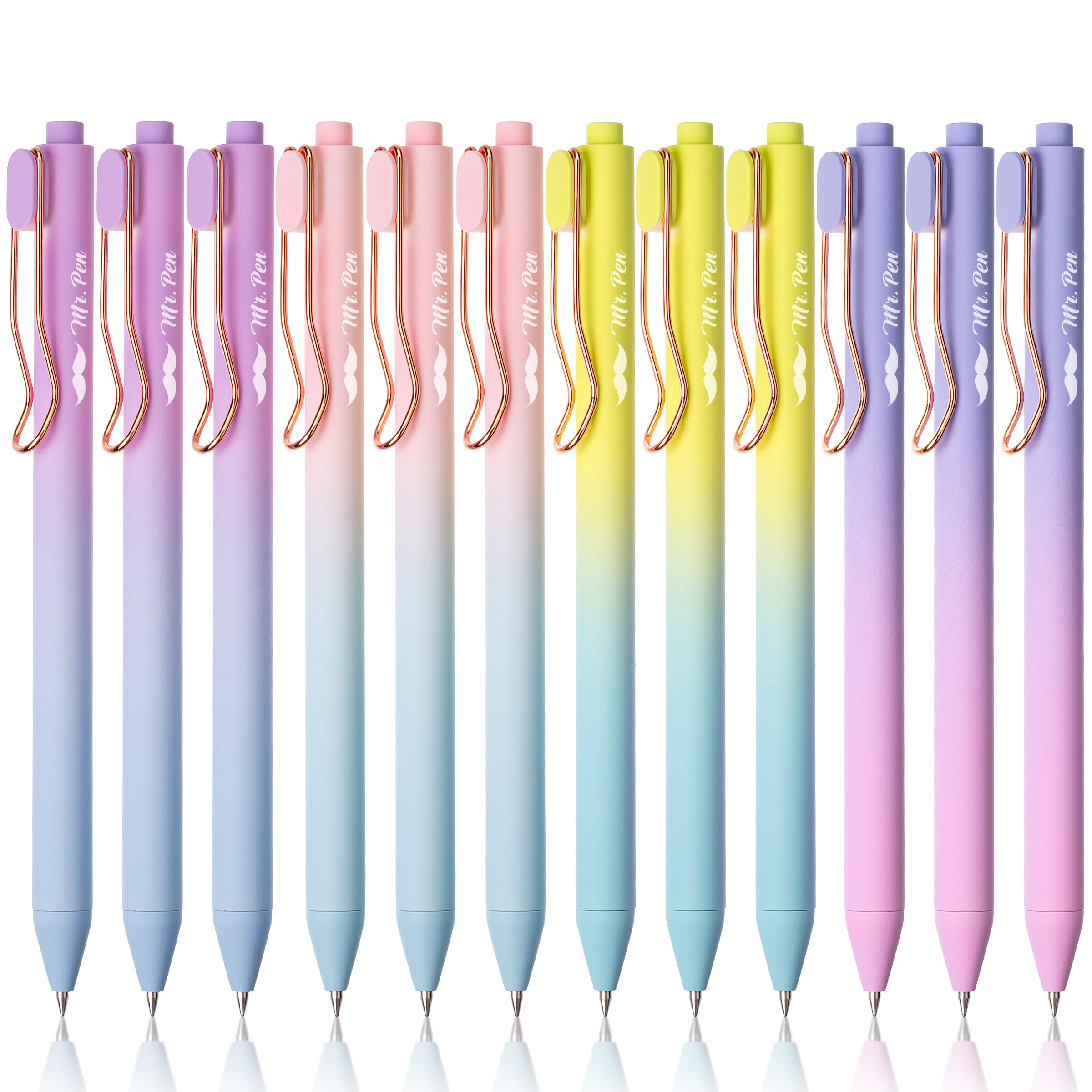 Mr. Pen- Retractable Gel Pens, 12 Pack, Black Ink Gel Pens Fine Point 0.5mm, Gradient Barrel, Fast Dry