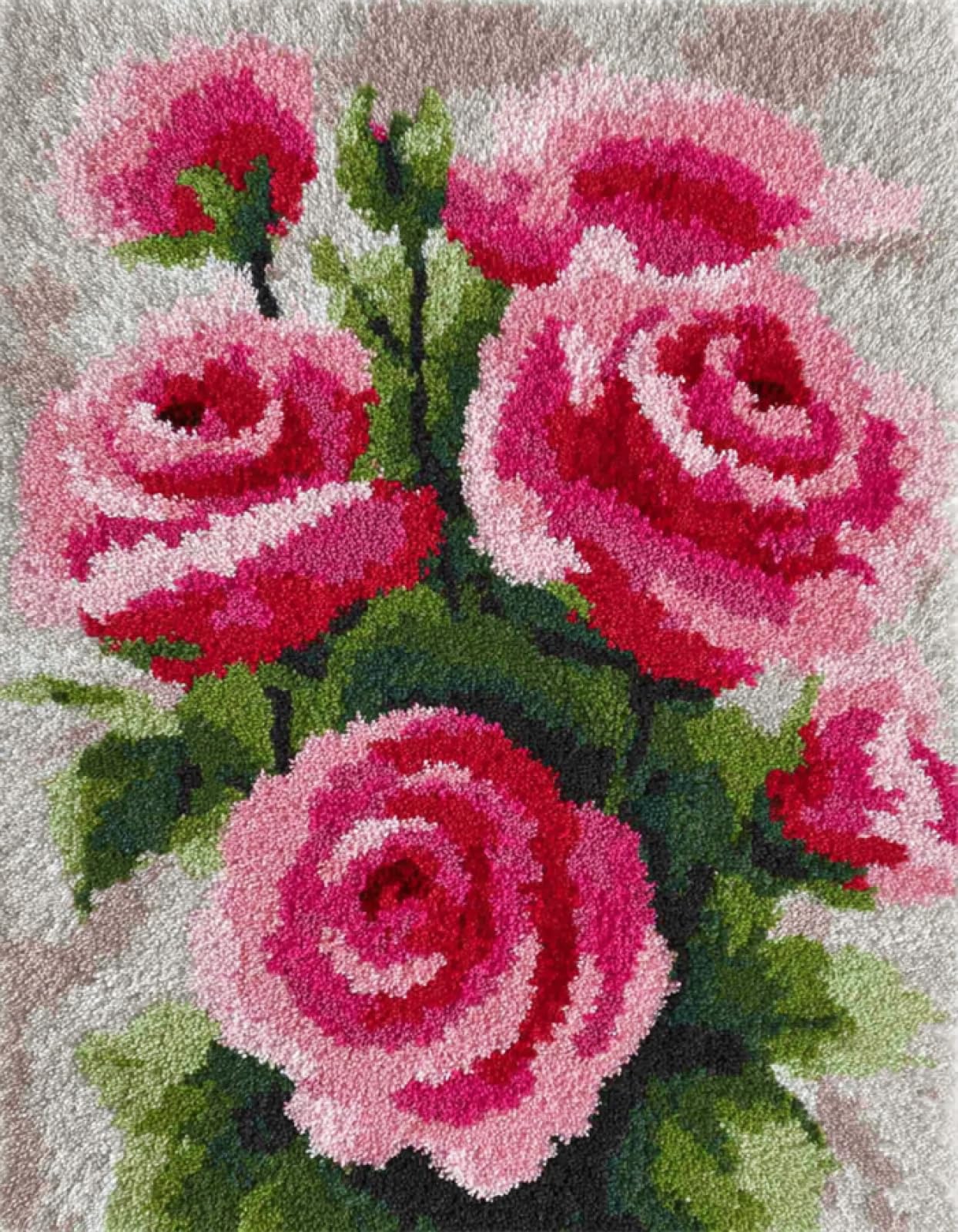 Wallphantom Blumen Diy-Teppich Knüpfstern,rosa Rosen,DIY Embroidery Cushion Rug Unfinished Crochet Rug Set with Pre-Print,Latch Hook Kits for Children and Adults,80x115cm