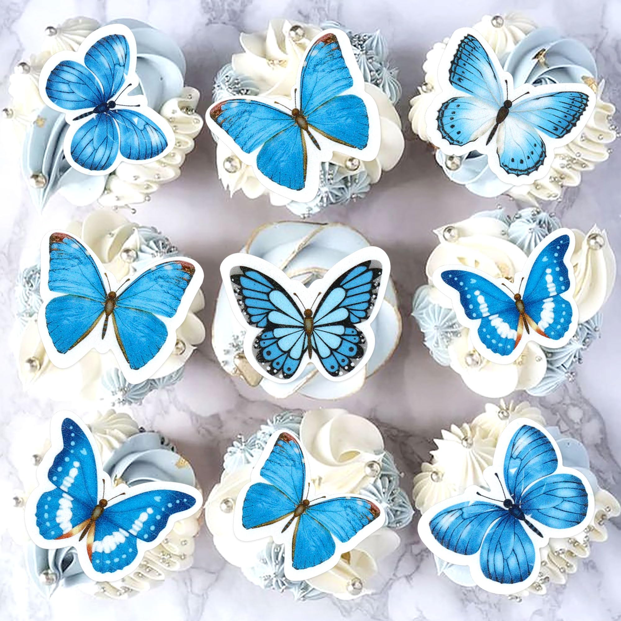 Blumomon 48Pcs Pre-Cut Edible Butterfly Cupcake Toppers 3D Edible Butterfly Cake Topper Butterfly Cupcake Decoration Picks Wedding Baby Shower Party Wedding Anniversary Birthday Party Cake Decoration