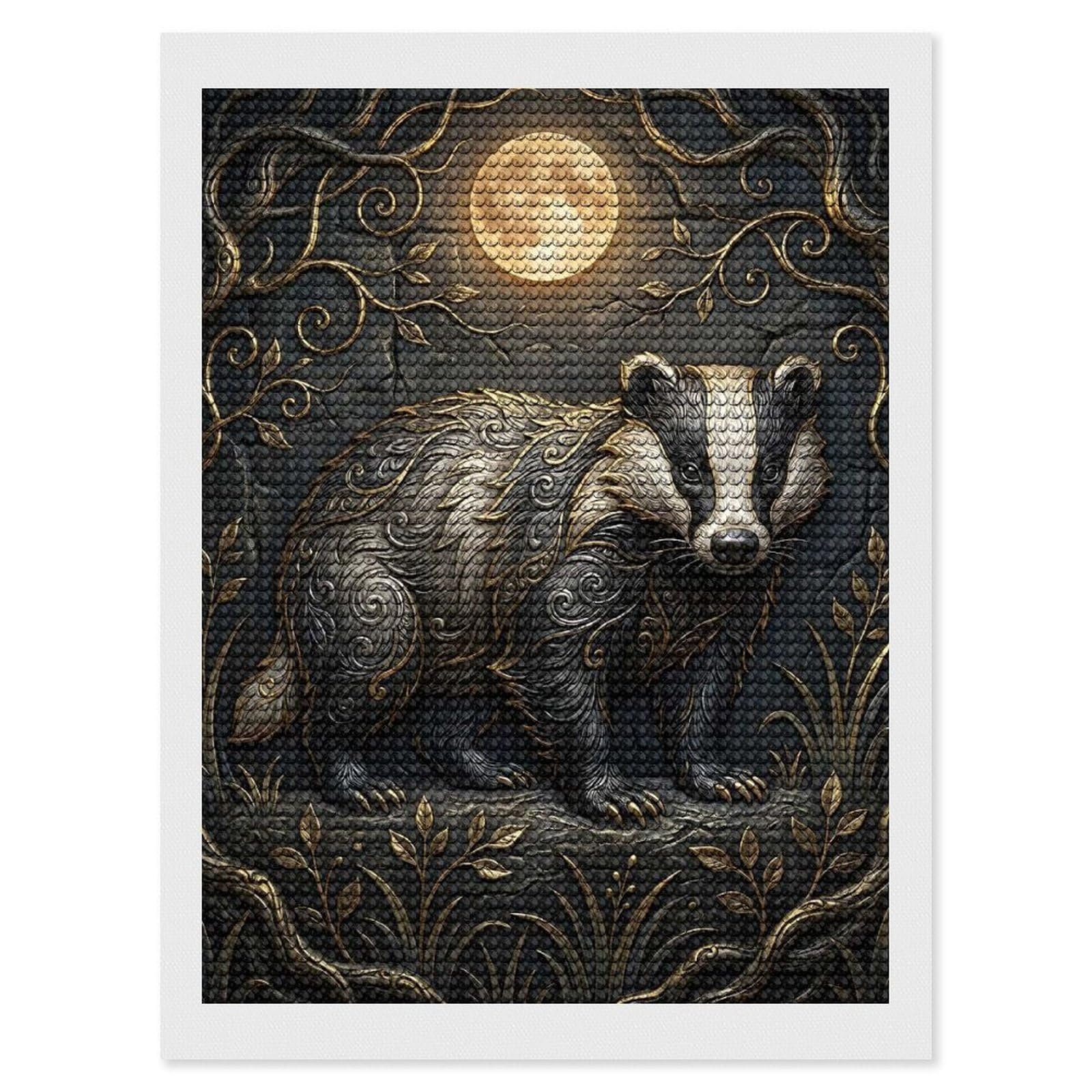 Junmoney Ornate Badger Under The Moon Full Drill Diamond Painting Kit 12"x16", Mindful Craft Activity, Bedroom Decor, for Adults, Gift Idea