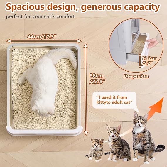 Stainless Steel Cat Litter Tray, Foldable XXL Cat Litter Tray with Lid and Drawer, Closed Stainless Steel Cat Litter Tray, Easy Cleaning, No Urine Leakage, Odour Control, with Cat Litter Mat