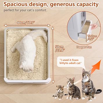 Stainless Steel Cat Litter Tray, Foldable XXL Cat Litter Tray with Lid and Drawer, Closed Stainless Steel Cat Litter Tray, Easy Cleaning, No Urine Leakage, Odour Control, with Cat Litter Mat