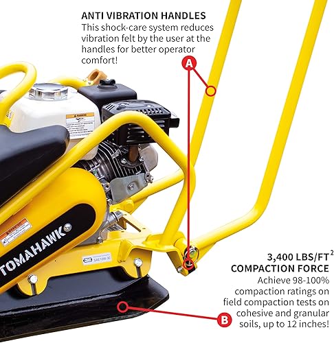 Miniatura 4 de TOMAHAWK 5.5 HP Honda Compactador de placa vibratoria manipulador con tanque de agua de 3.5 galones para tierra, grava, suciedad, asfalto,