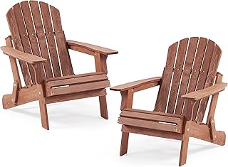 SoliWood Oversize Wooden Outdoor Folding Adirondack Chair Set of 2 with Pre-Assembled BackRest & SeatBoard, Wood Patio Chair for Garden Backyard Porch Pool Deck Firepit