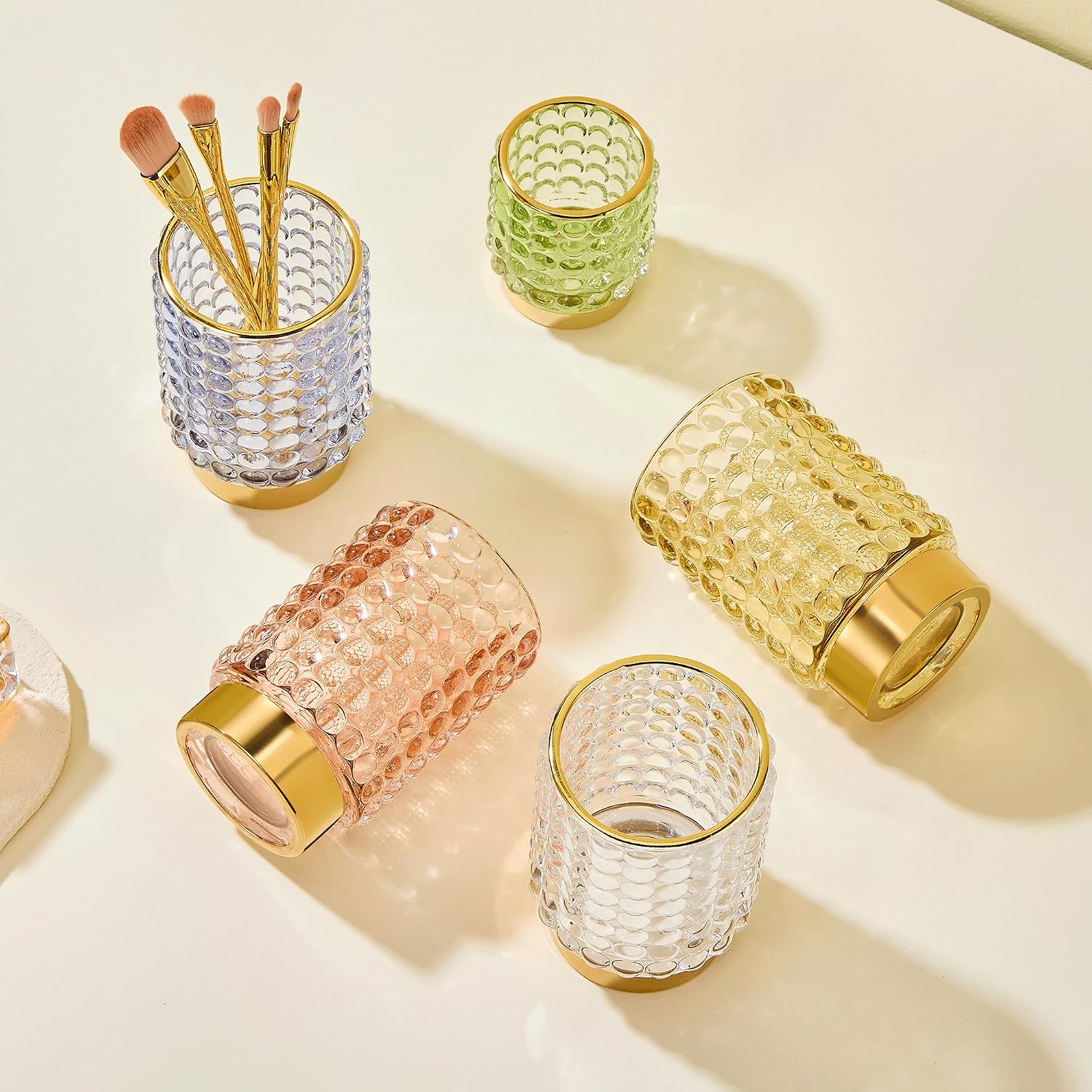 Makeup Brush Holder Organizer,Toothbrush Holders,Desk Pen Pencil Holder,Multifunctional Vintage Glass Brush Cup(A38-2-US/Green/L)