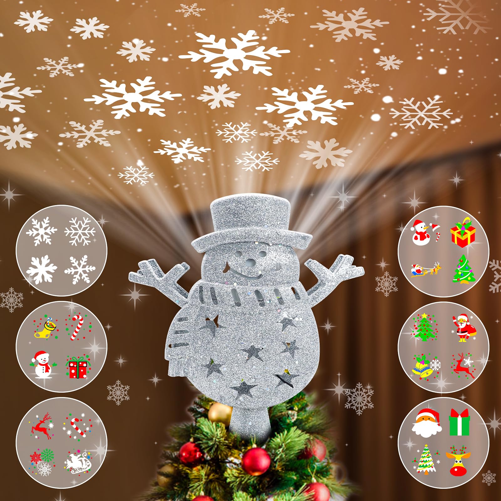 Proyector de luces para árbol de Navidad, decoración festiva dinámica para reuniones familiares