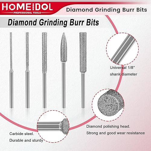 Miniatura 6 de Juego de tallado de piedra de diamante para fresas compatibles con Dremel, 11 piezas de herramientas rotativas, accesorios de cono largo pequeño con