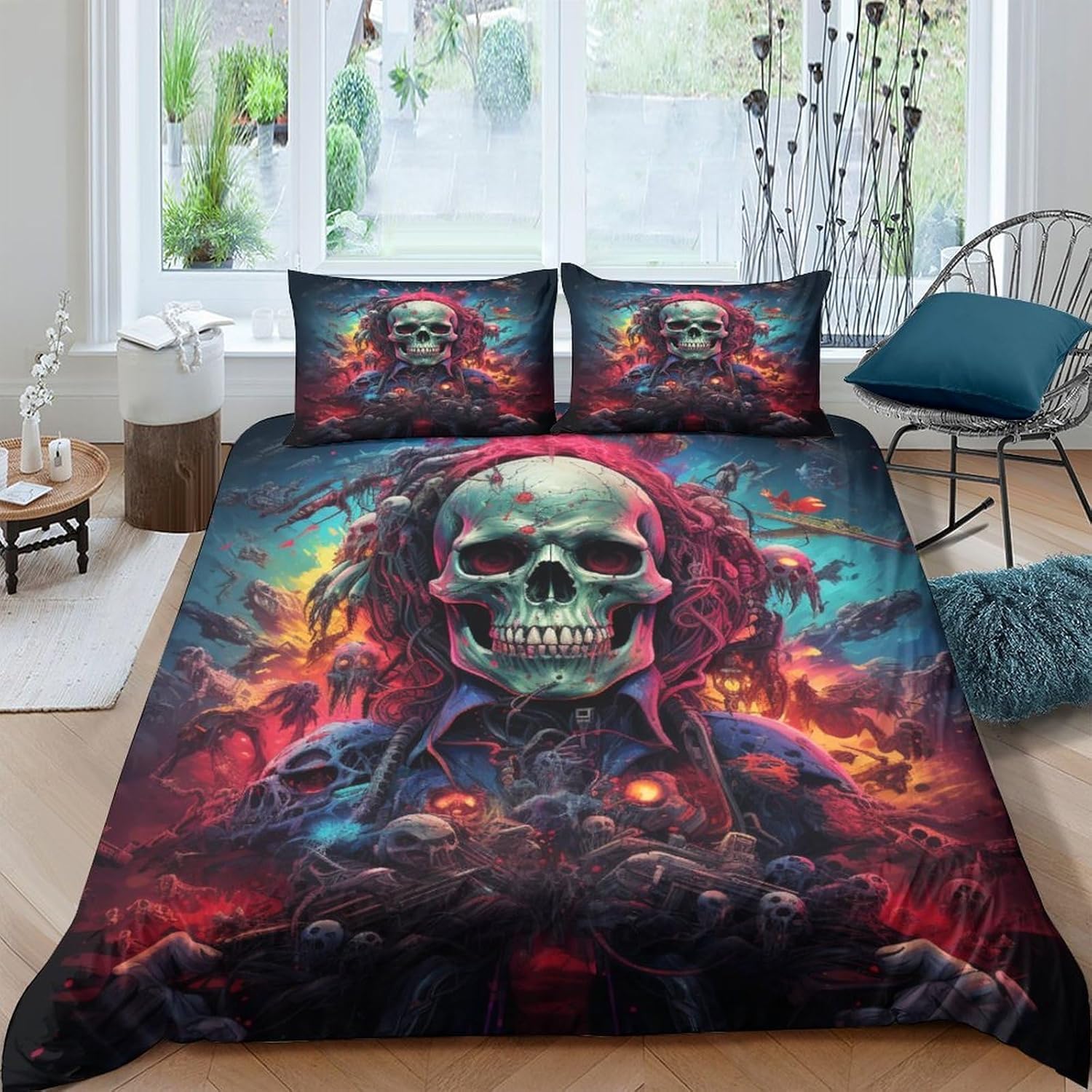 Housse de couette squelette Halloween 260x240 parure lit 2 personnes