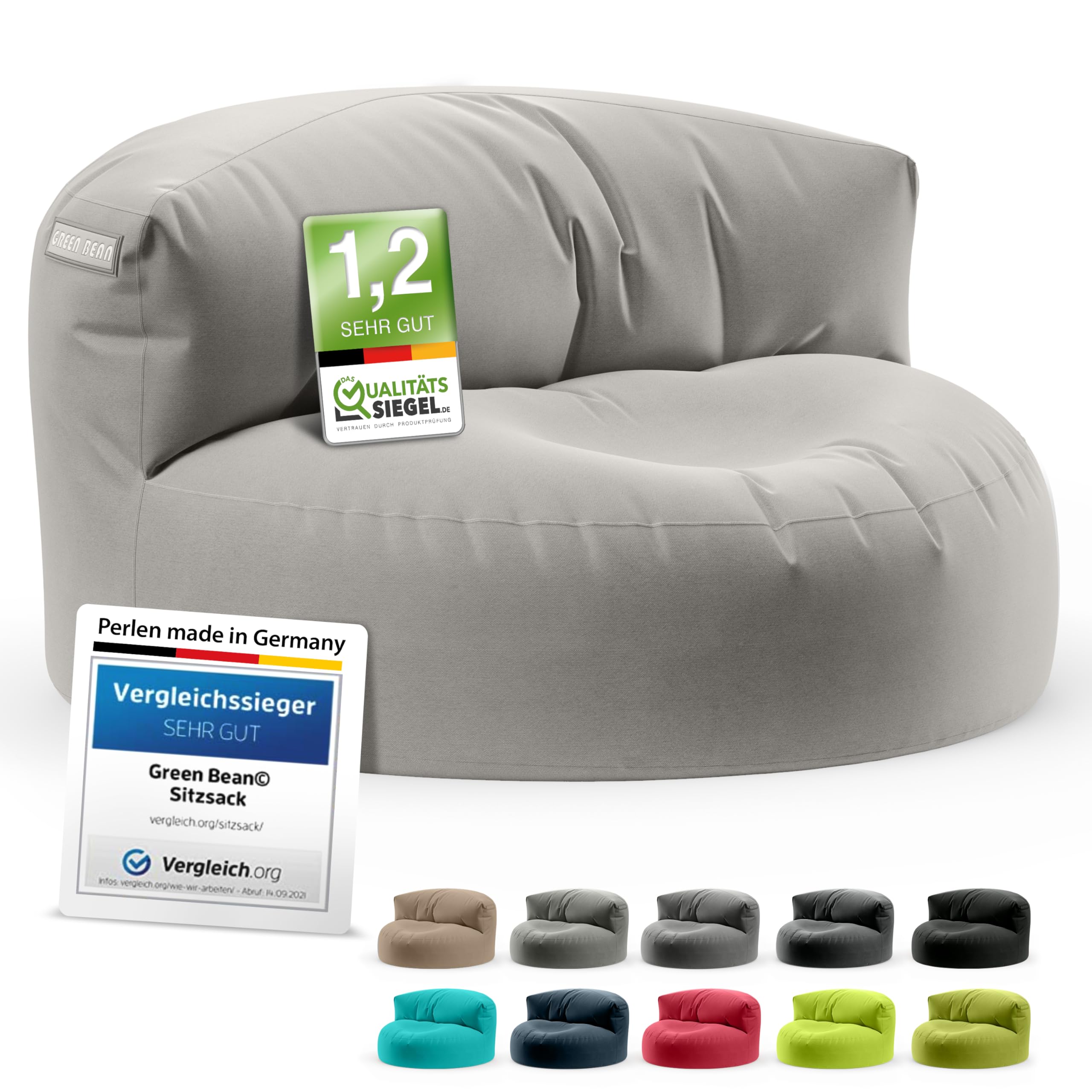 Green Bean© Canapé-Sac avec matériau de Remplissage | Lounge en Design de Pouf 90 x 50 cm avec Dossier Ergonomique & Housse Lavable | Convient pour l'intérieur et l'extérieur en Gris Clair