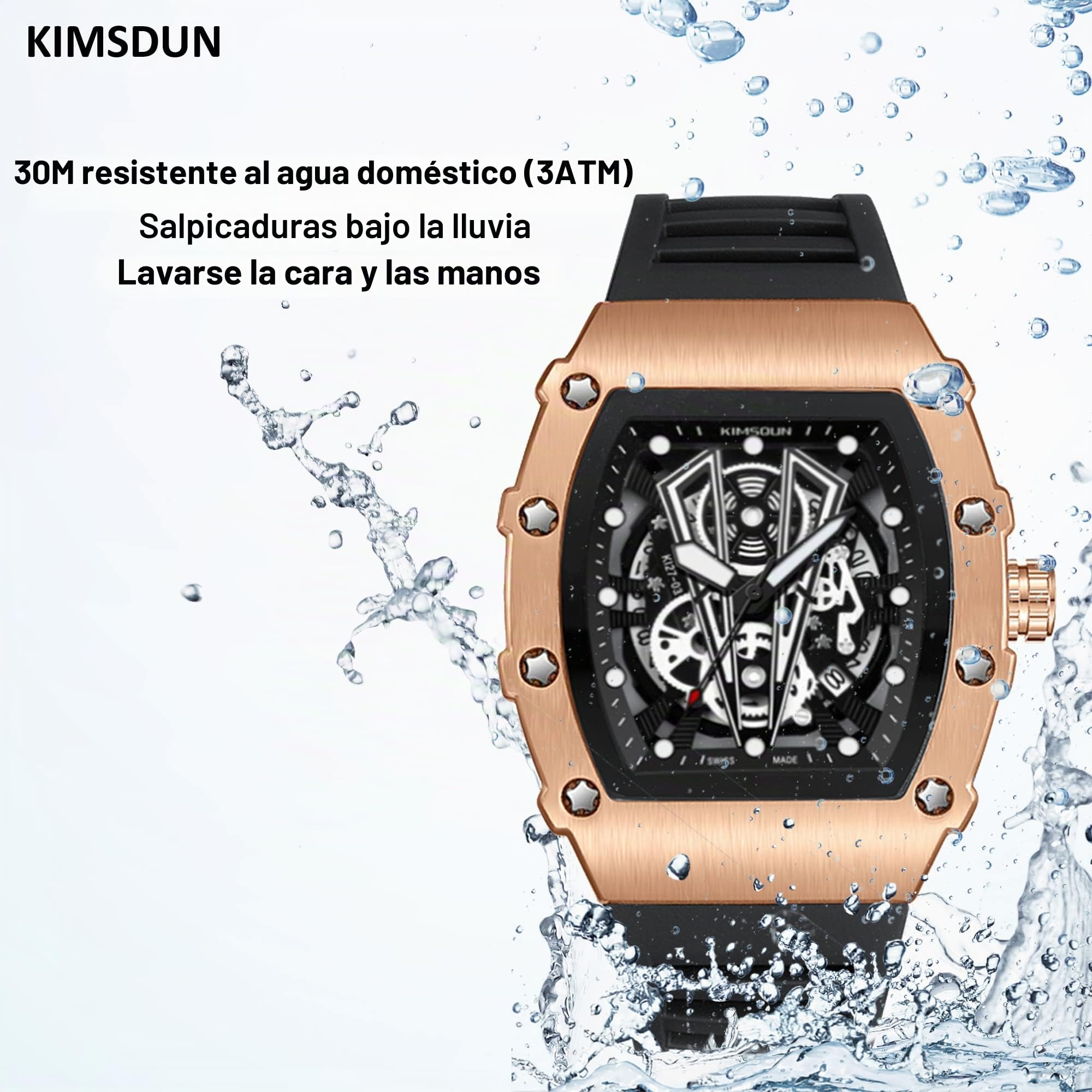 Elegante reloj deportivo, impermeable, analógico, de cuarzo, calendario, fecha, reloj de pulsera, reloj casual Tonneau, correa de silicona para hombre, unisex (negro-buey-negro),