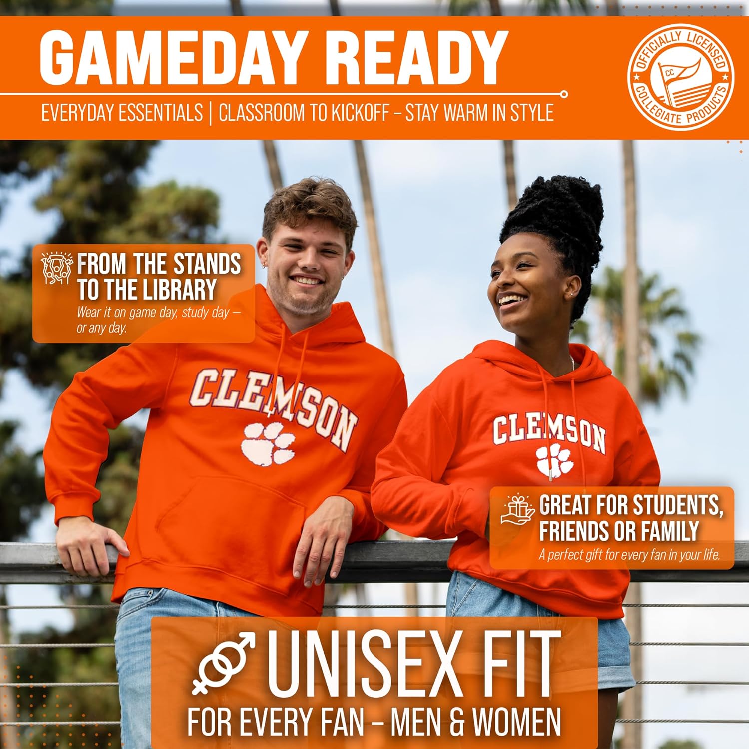 Campus Colors Long Sleeves NCAA Adult Arch & Logo Gameday Unisex Hooded Sweatshirt - Image 2