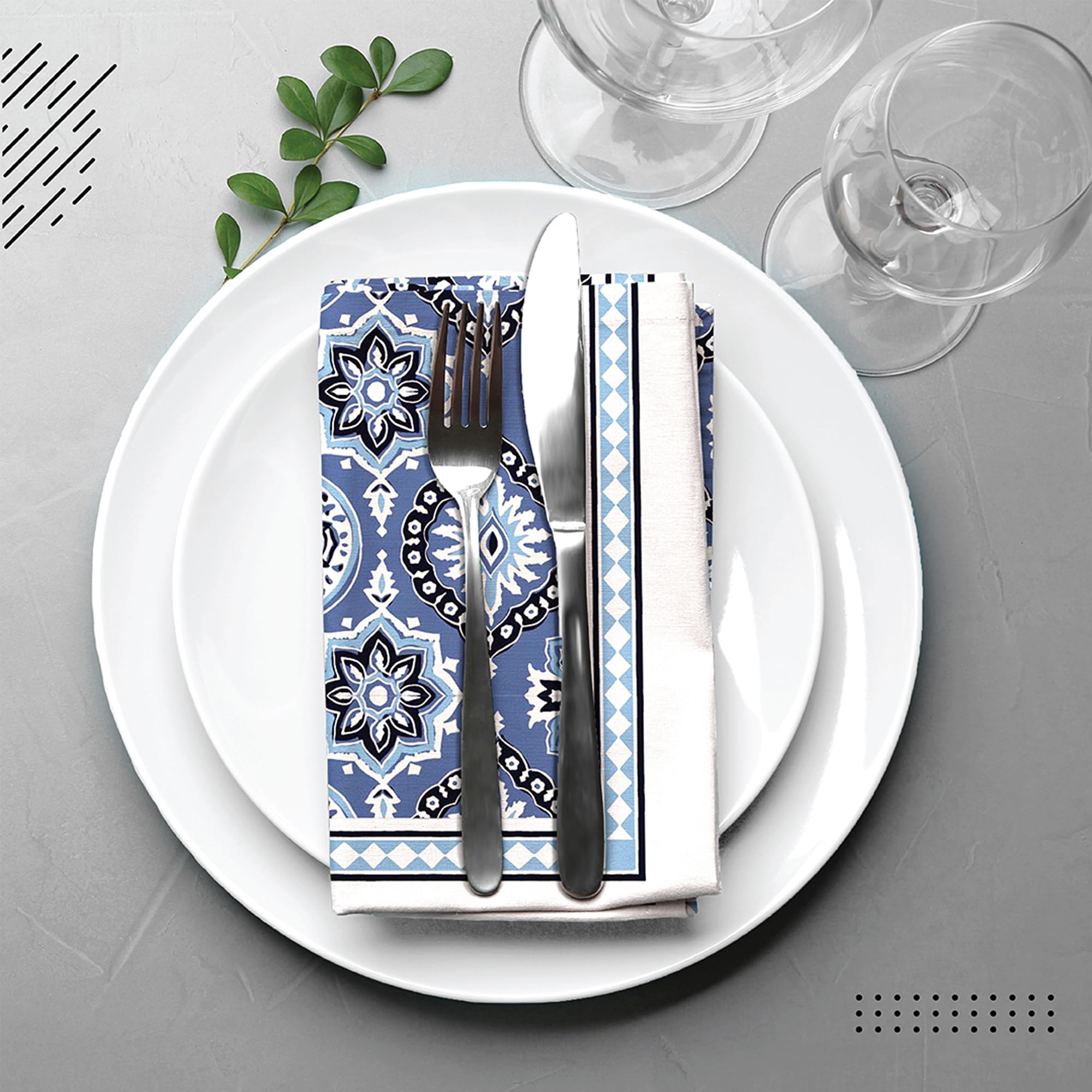 Encasa XO Tovaglioli da Tavola Set di 6 | Tovaglioli in Tela di Cotone con Stampa a Blocco Indaco-03, 45x45 cm | Stampa a Mano Jaipur Sanganeri