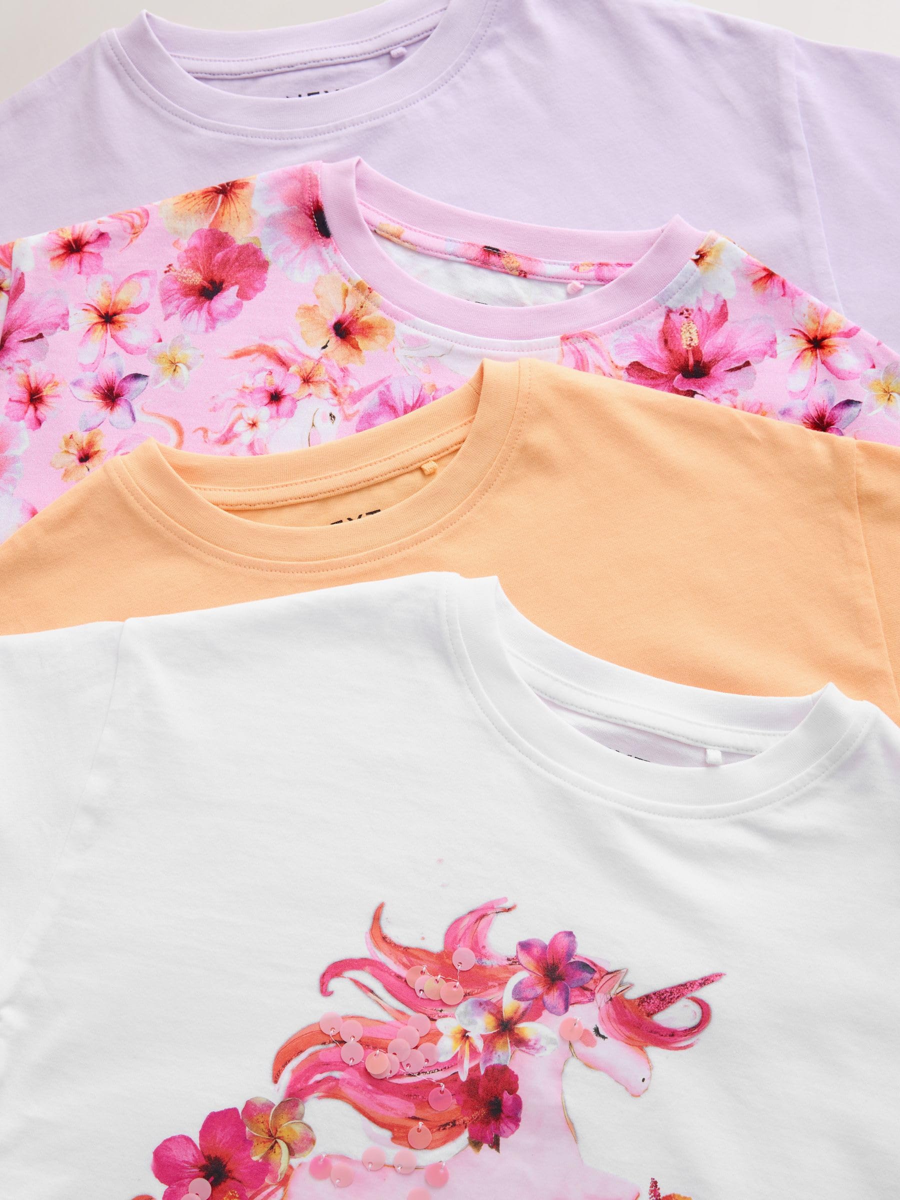 NEXT Niñas Pack de 4 Camisetas con Lentejuelas y Unicornio
