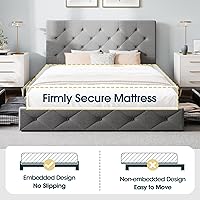 Vista 61 de WEEWAY Base de cama de plataforma de tamaño matrimonial con 4 cajones de almacenamiento, cabecera capitonada con botones de costura de diamante