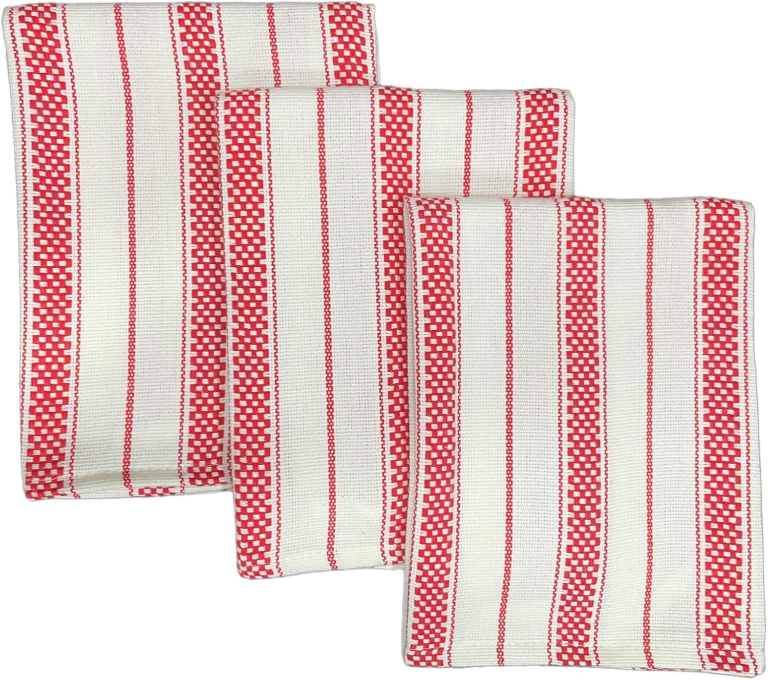 Kitchen Towels Set – Pack of 3 (20’’ x 30’’) Extra Large Premium Cotton Dish Towels for Kitchen – Chain Stripe Towels – Absorbent – 100% Cotton – with Hanging Loop – Red - Image 7