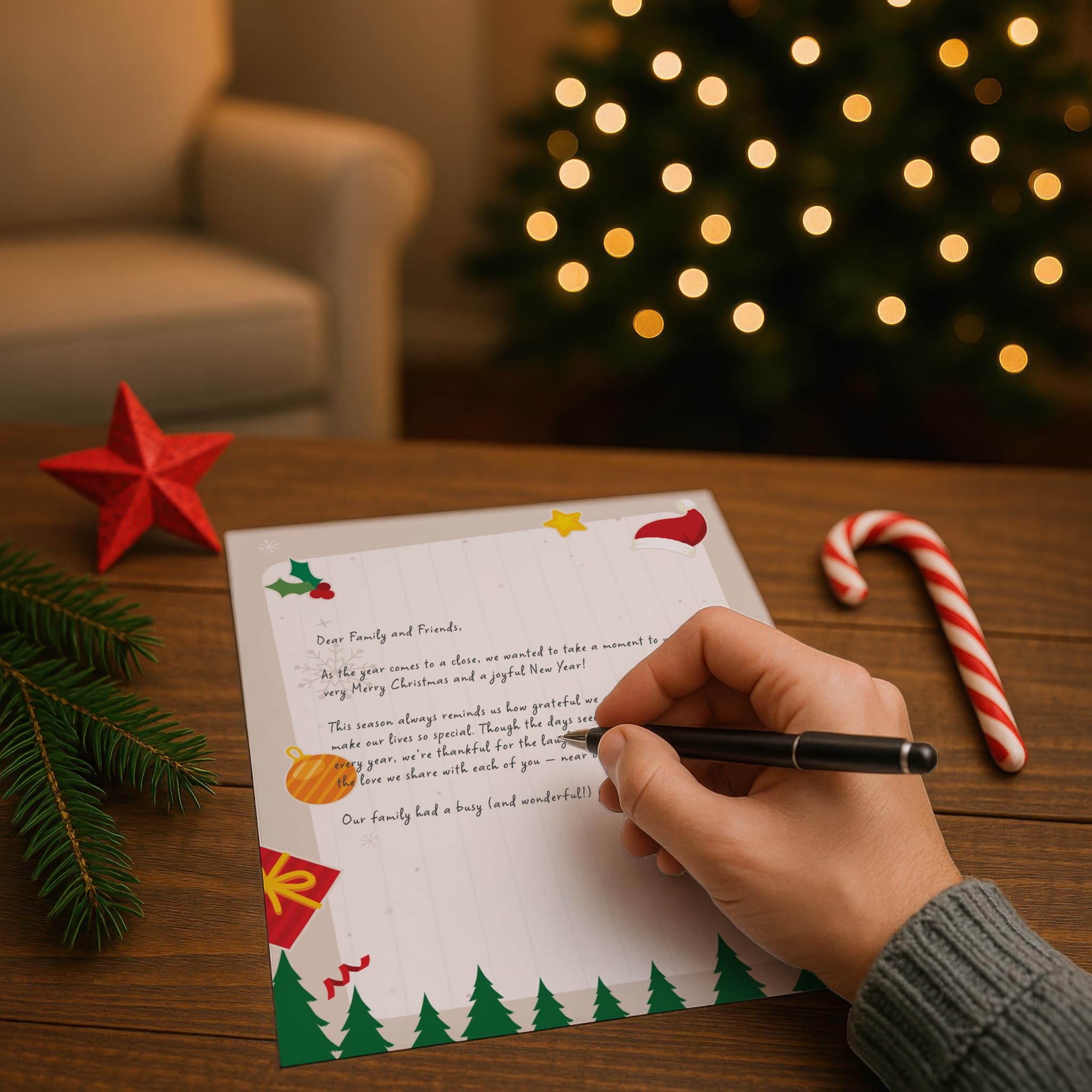 Christmas Treats Stationery Paper - 80 Sheets 8.5x11 Holiday Letterhead For Invites & Letters