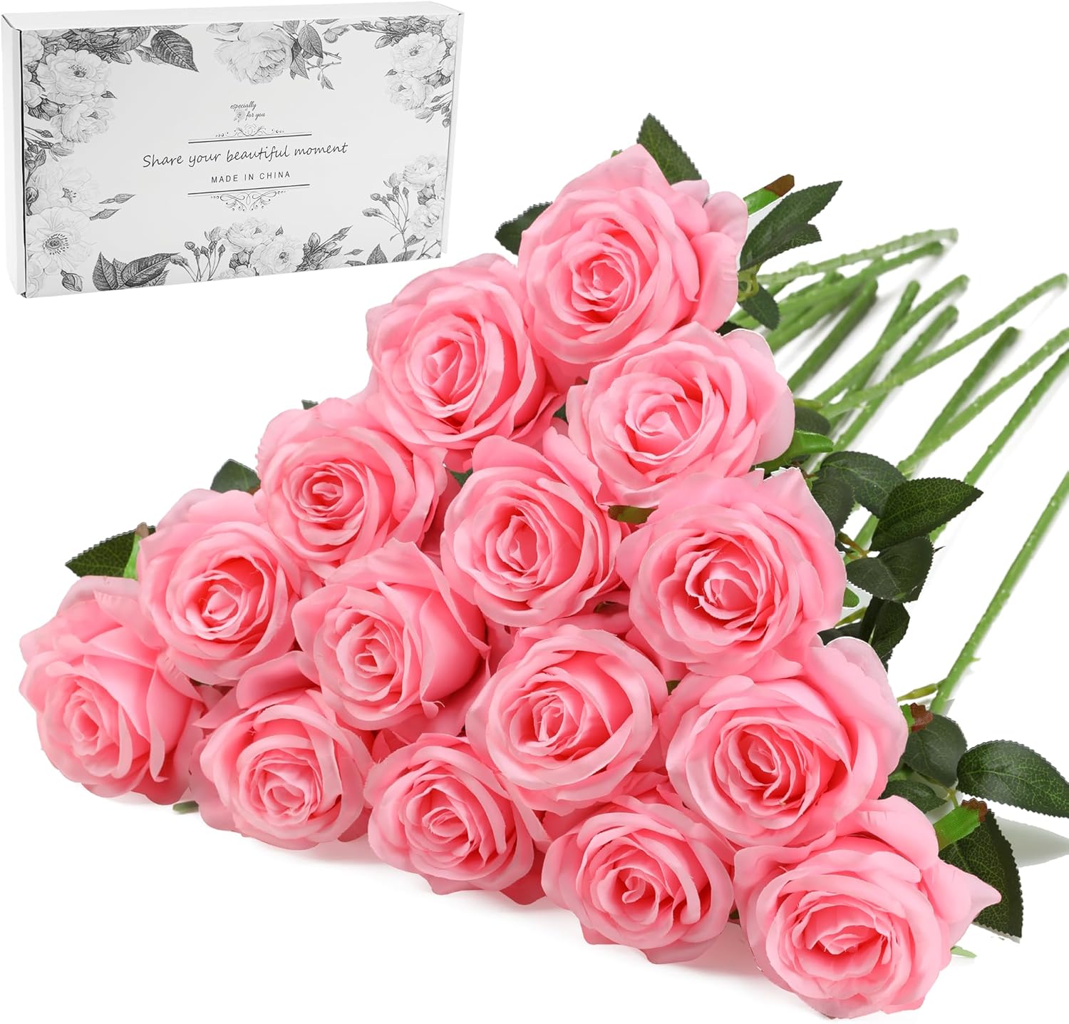 Amazon.com: Pink Fake Roses Artificial Flowers - 16 Pcs Fake Artificial ...