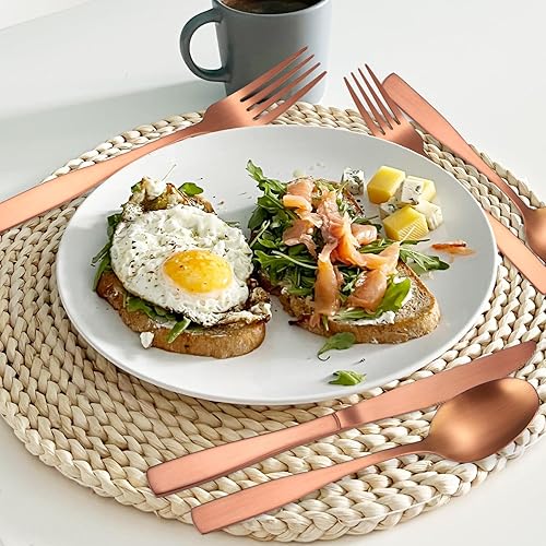 Miniatura 3 de Juego de cubiertos de acero inoxidable mate de oro rosa para 6 cubiertos modernos que incluye tenedores, cucharas, cuchillos para cocina y
