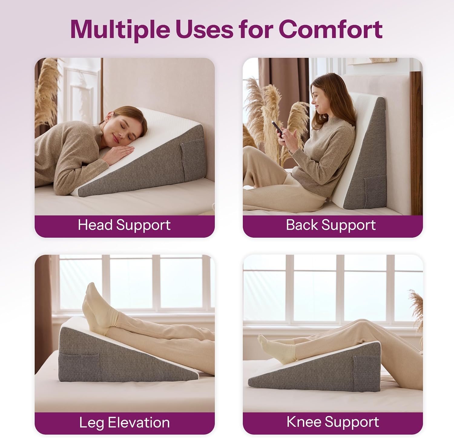 Wedge Pillow with Foam Top for Sleeping,Reading and Rest, 8 Inch Elevated Support Triangle Bed Pillow for Legs and Back Support with Washable Cover