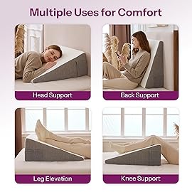 Bed Wedge Pillow with Foam Top for Sleeping, 10 Inch Elevated Support Triangle Pillow for Reading and Rest, Bed Pillow for Legs and Back Support with Washable Cover