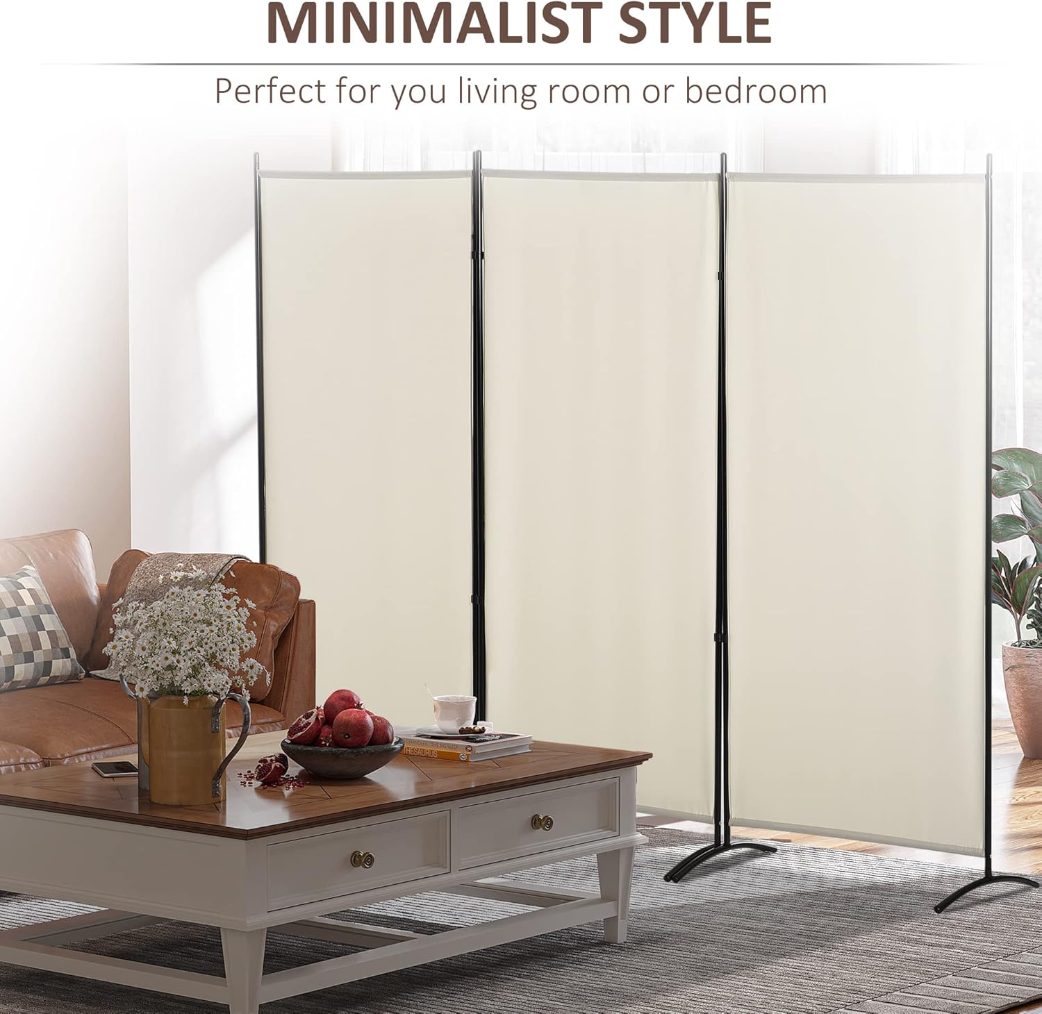 HOMCOM 6 Ft Tall 3 Panel Fabric Room Divider, Freestanding Partition Wall Divider, Folding Privacy Room Separator for Indoor, Home Office, Beige