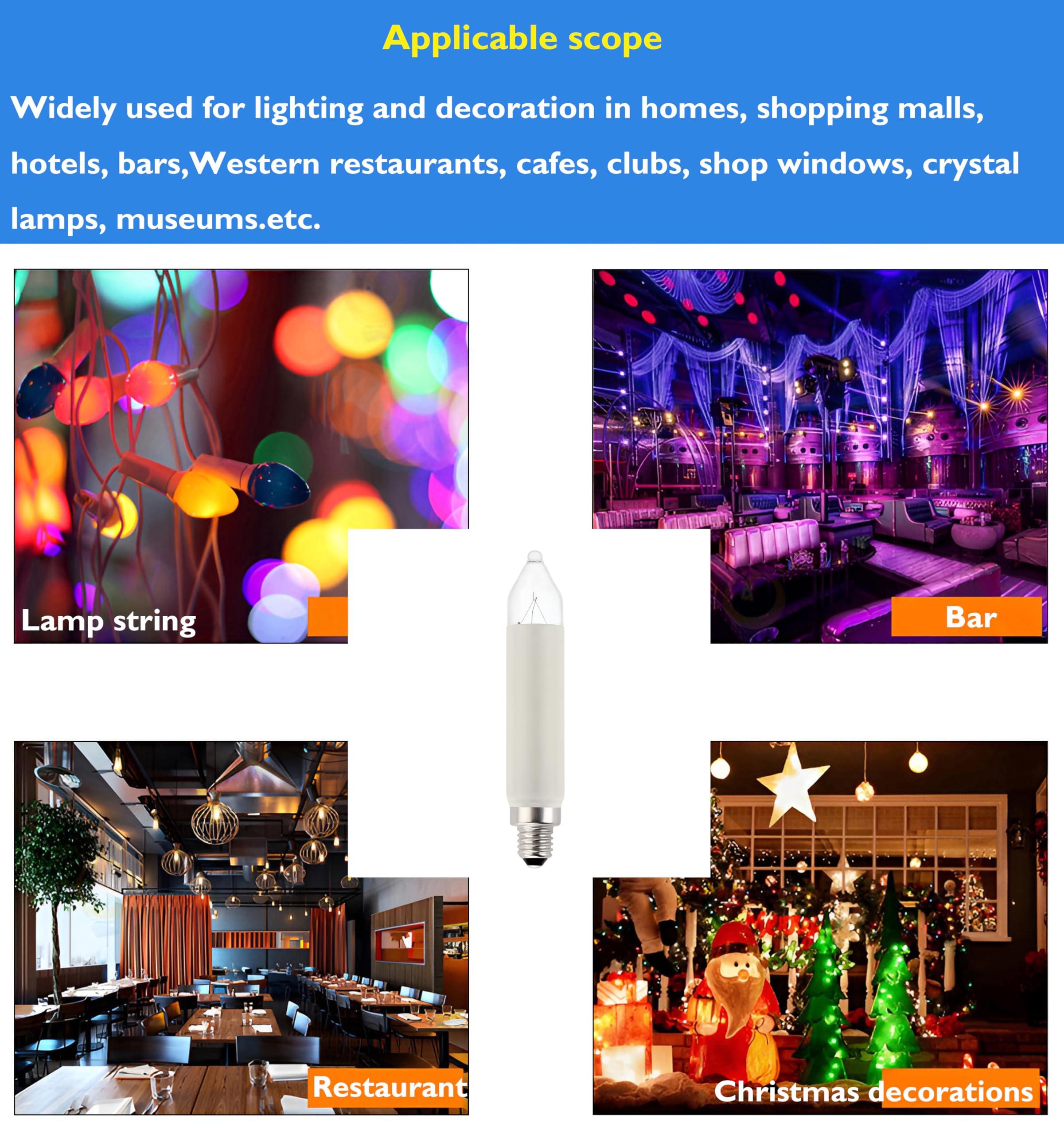 Lot De 10 Ampoules E10 34V 3W Bougie Blanc Chaud 2700K 30LM - Remplacement Guirlandes Noël Et Chandeliers