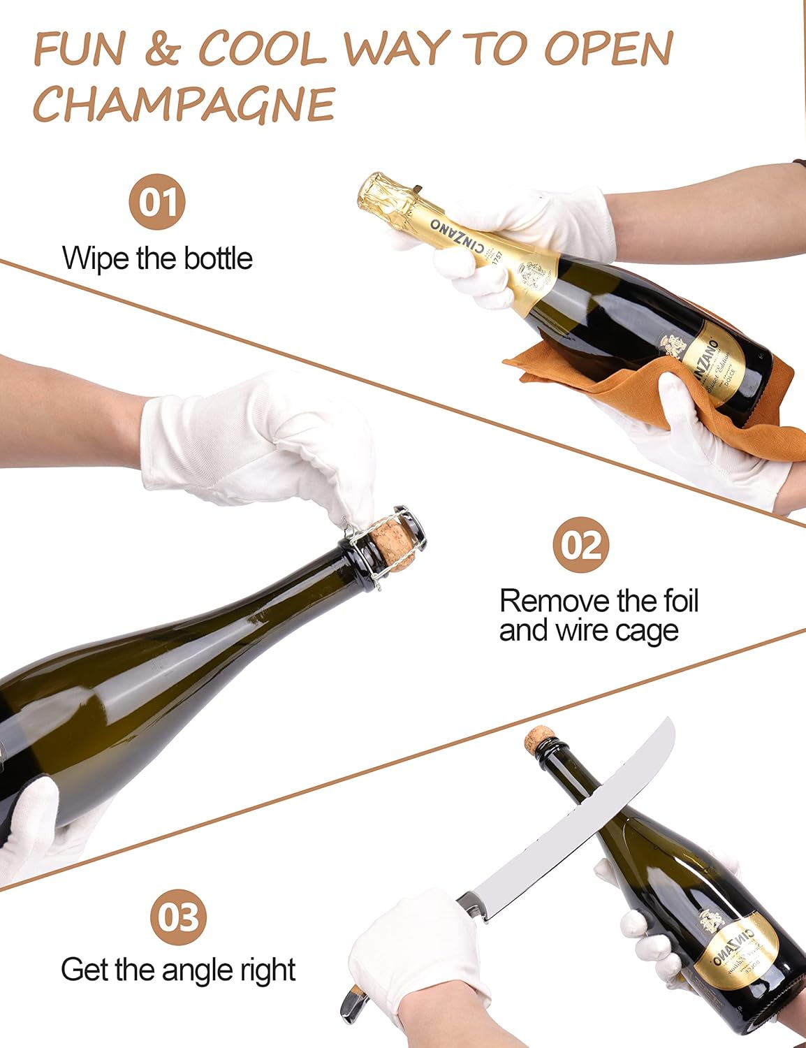 LUVCOSY Champagne Saber with Gift Box, Laguiole Style Champagne Sword with Olive Wood Handle, Stainless Steel Blade Sabrage Sword, Wine Bottle Opener for Christmas Wedding (13.7'')