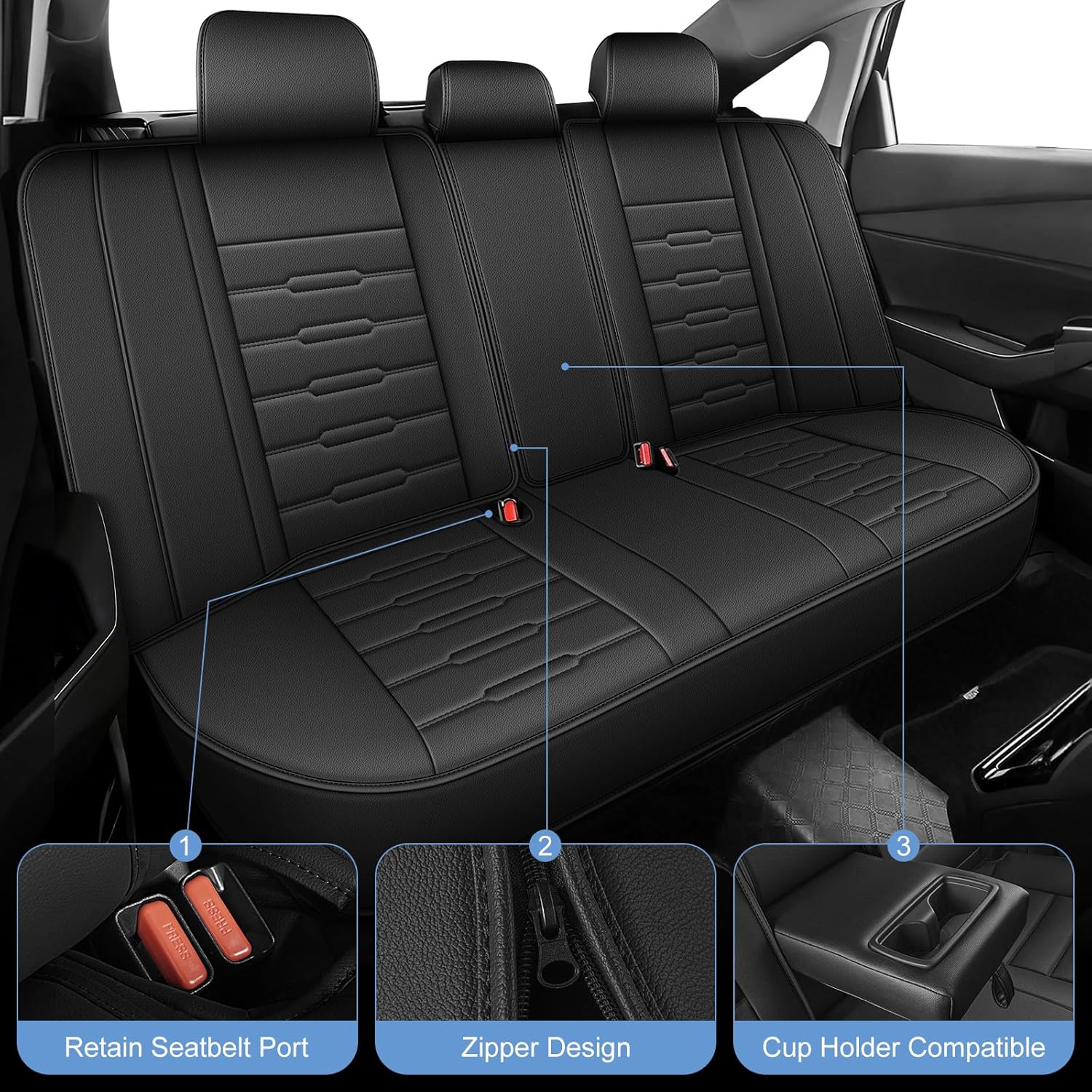 AOMSAZTO 5 Car Seat Covers Full Set Custom Fit for Honda Accord 2018 2019 2020 2021 2022 Waterproof Faux Leather Seat Covers Protectors Compatible Airbags (Only Fit for 5 Seats, Black)