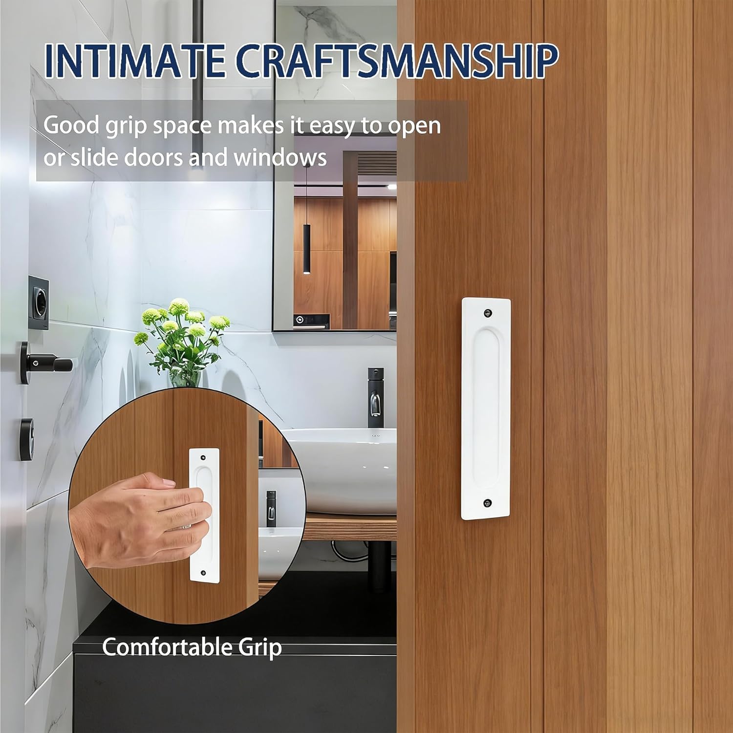 5.9 Inch (15cm) Rectangular Flush Pulls 2 Pcs White Sliding Door Pulls Durable Aluminum Alloy Recessed Handles with Screws for Pocket Door Gates Garages Sheds Closets Cabinets Wardrobes