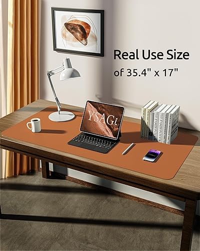 Miniatura 310 de YSAGi Protector de escritorio de cuero, tapete de oficina, alfombrilla grande para mouse, antideslizante, de piel sintética, almohadilla