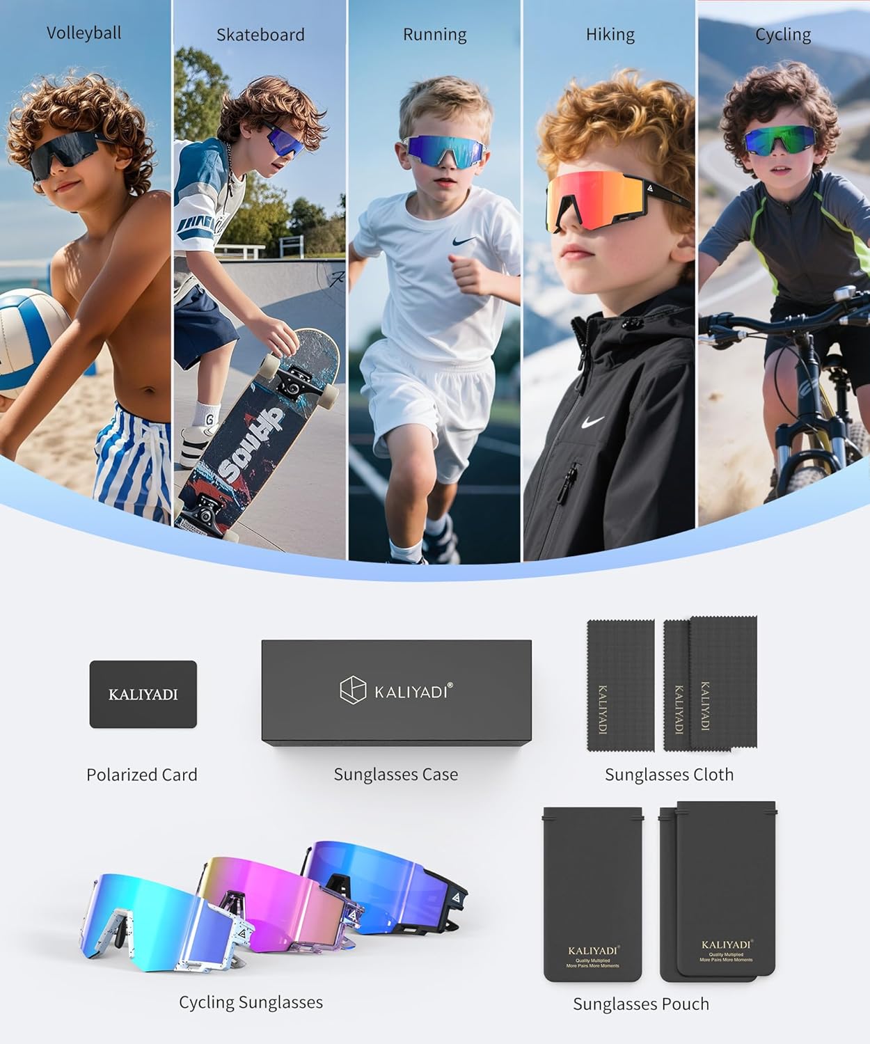 KALIYADI Polarized Kids-Sunglasses Sports Sunglasses-for-Kids: Boys Girls Sun Glasses with UV400 for Running Cycling Age 6-14