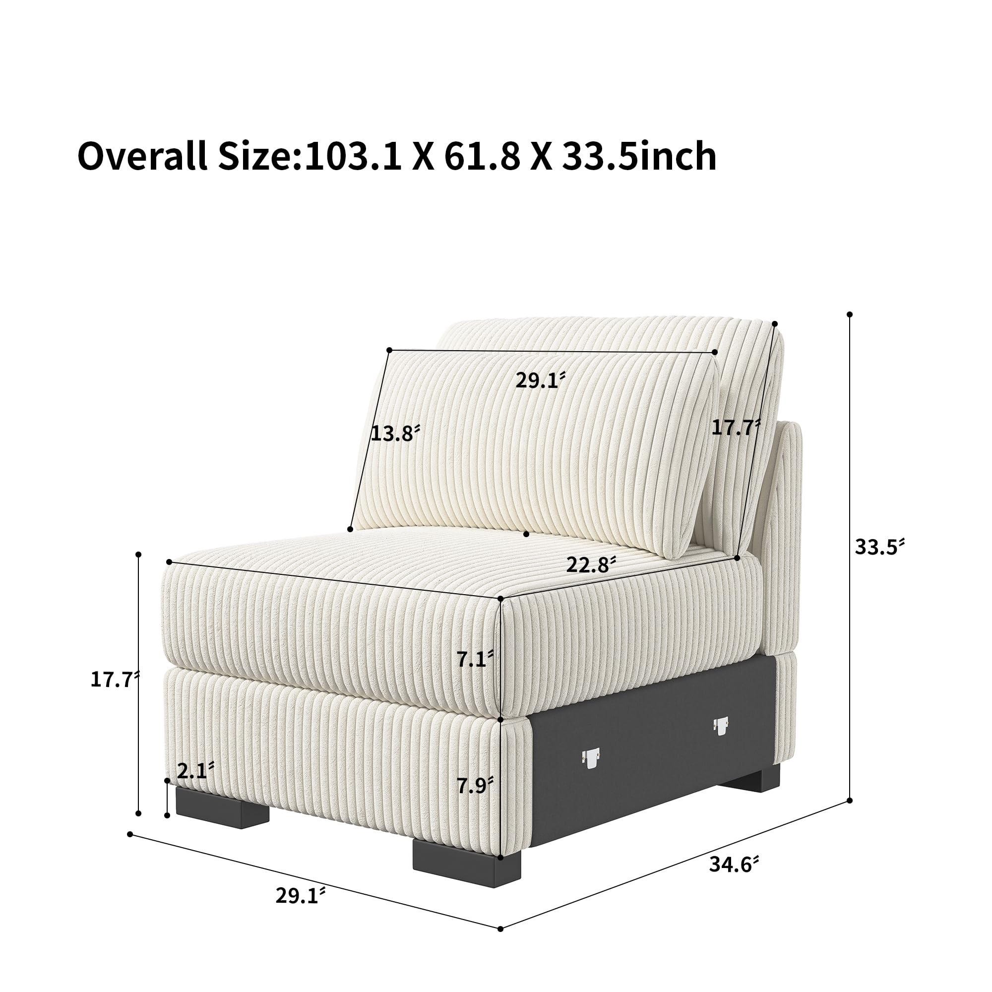 sztruksowa sofa 1-osobowa, modułowa sofa z oparciem, tapicerowana sofa relaksacyjna, do salonu, mieszkania, biura (beżowa, pojedyncza sofa)