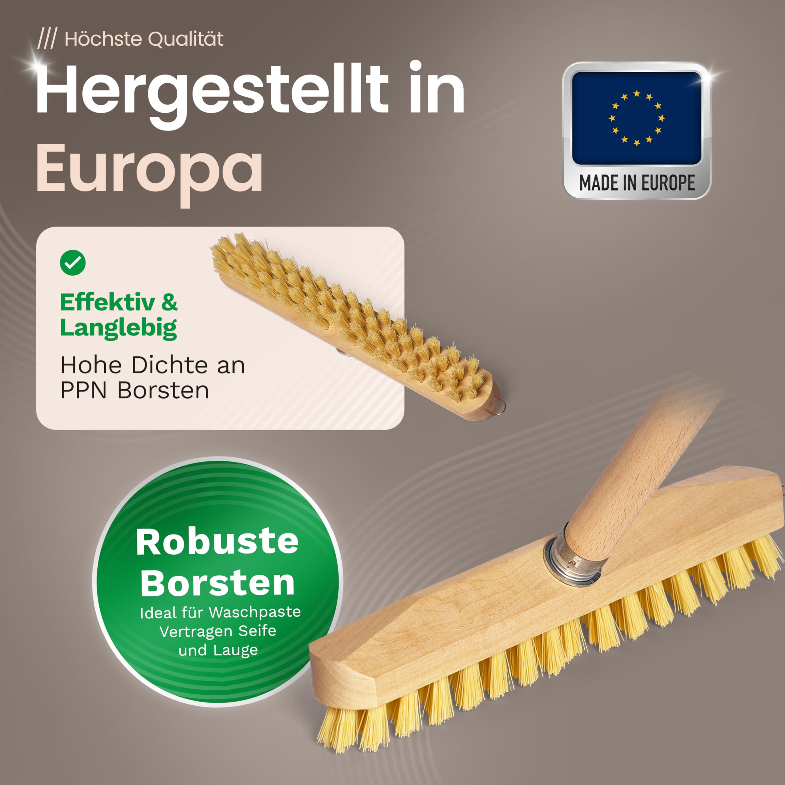 Novaliv 4 cepillos abrasivos con barra de madera de madera con cerdas PPN | Limpiaparabrisas con rosca | Cepillos abrasivos robustos | Cepillo para suelo | Cepillo de raíces para interior y exterior