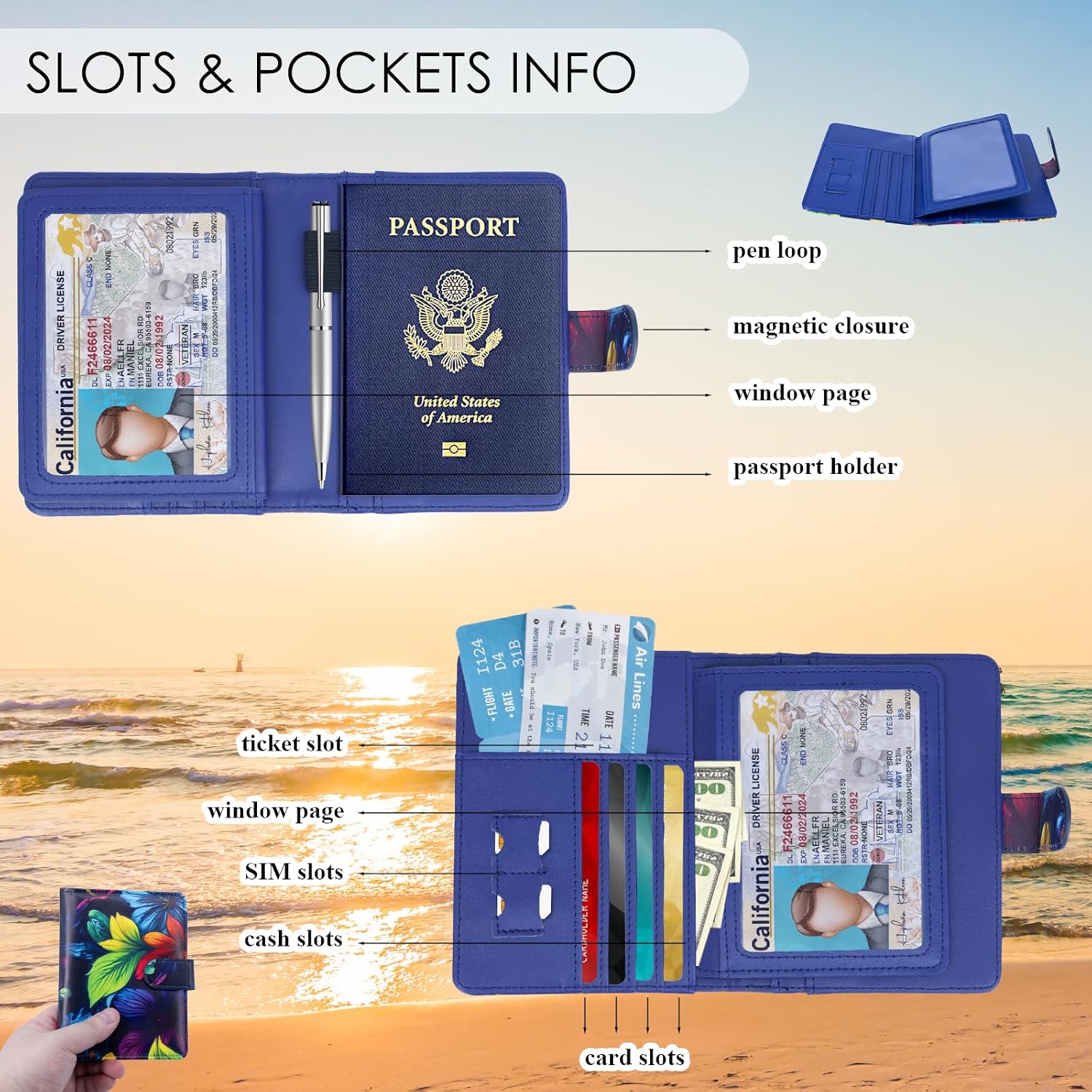 Passport Holder For Travel, RFID Blocking Passport Wallet, Passport Cover Secure & Front Pocket Money Holder For Men & Women, Travel Wallet, Exotic Wild Cluster, Advanced Version