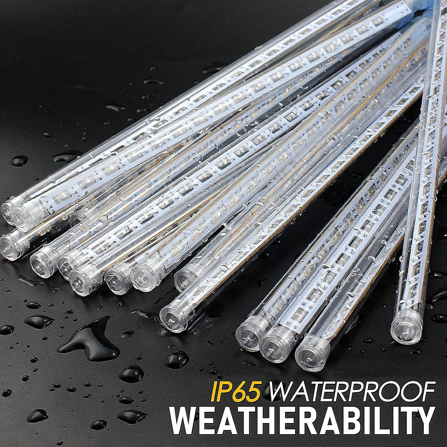 XERGY Meteor Lights 8 Tube 192 LED 12 Inch Waterproof Plug in Falling Rain Fairy String Lights for Diwali Lights for Decoration for Patio Outdoor Tree Decorations, Warm White 2