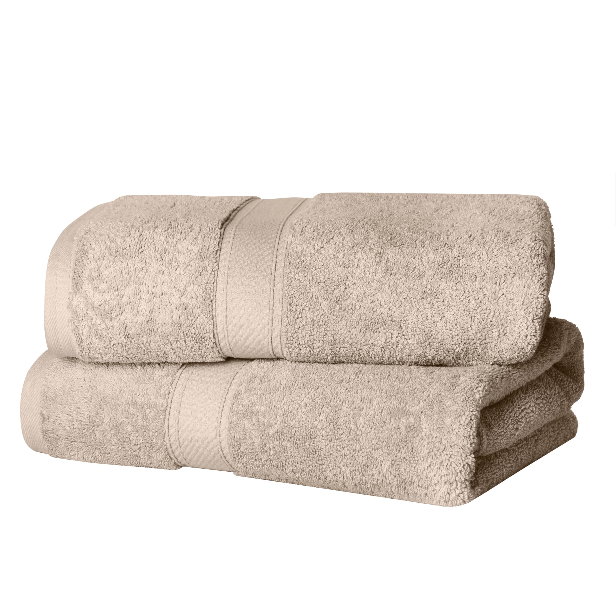 Superior Egyptian Cotton Pile Bath Towel Set of 2, Ultra Soft Luxury Towels, Thick Plush Essentials, Absorbent Heavyweight, Guest Bath, Hotel, Spa, Home Bathroom, Shower Basics, Stone