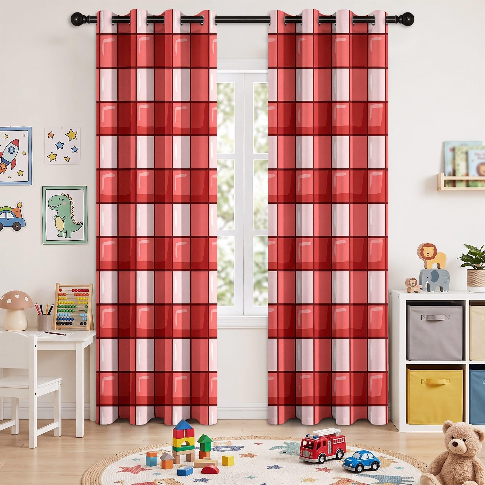 Vorhänge Rotes Schachbrettmuster Ösenvorhang H215 x B110 cm 2er Set