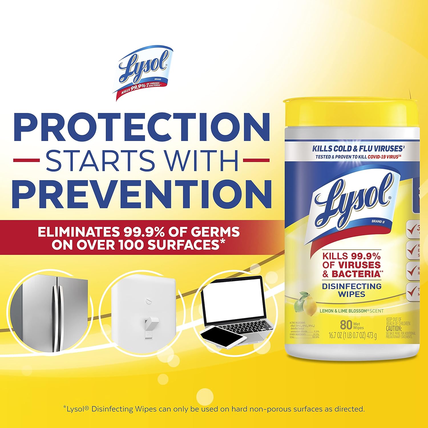 Lysol Disinfectant Wipes, Multi-Surface Antibacterial Cleaning Wipes, For Disinfecting and Cleaning, Lemon and Lime Blossom, 80 Count (Pack of 2)​ : Health & Household