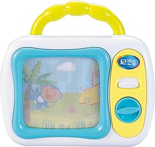 لعبة موسيقية على شكل تلفزيون للأطفال، تلفزيون تعليمي مع تأثيرات صوتية وضوئية، أزرق وأصفر