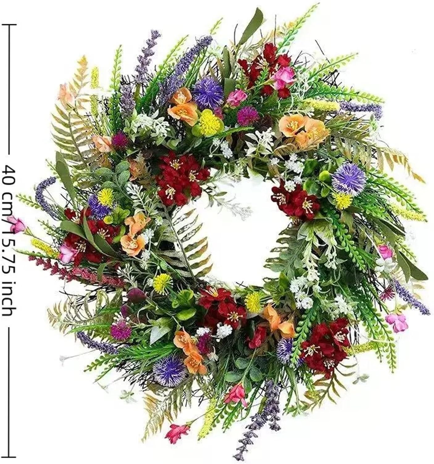 Plastic Wildflower Dried Ranunculus Wreath, Front Door Spring Summer Decor with Eucalyptus Greenery(Medium)