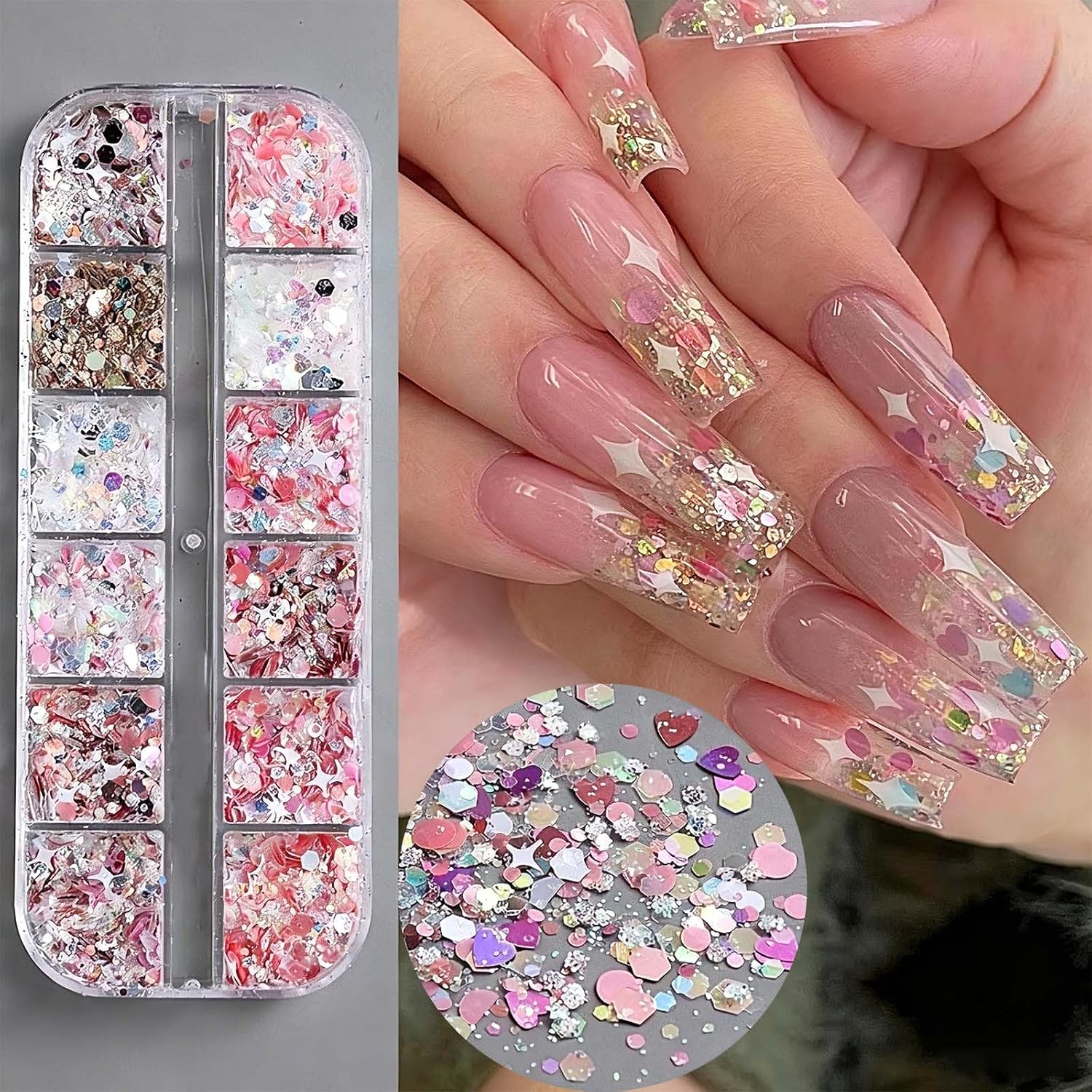 12 Grids Mixed Color Round Sequins Nail Art Glitter Flakes Shiny Metallic Dot Paillettes Nail Art Sequin for DIY Nails Resin Crafts Festival Decoration Nail Art Supplies for Women Manicure