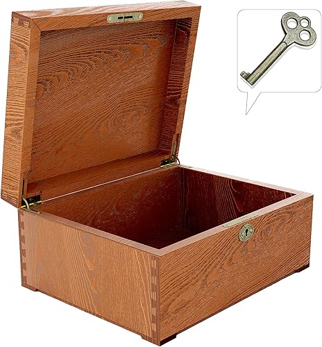 Miniatura 1 de Caja de recuerdos de madera con cerradura con tapa con bisagras, caja de recuerdo decorativa de madera de fresno (11 x 5 x 8.46 pulgadas), juntas de