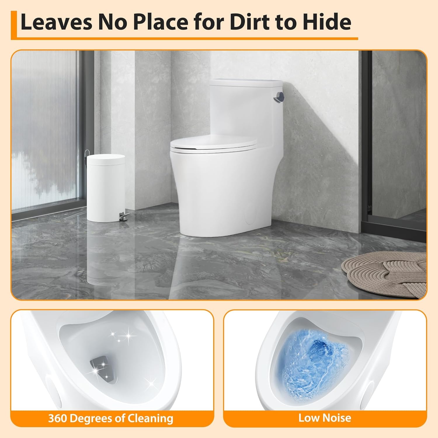 Elongated One Piece Toilet for Bathrooms, Dual Flush Modern Ceramic Toilet, Quick Release Soft Close Seat, Water Saving, Easy Clean, Comfort Height, Bathroom Toilet Bowl