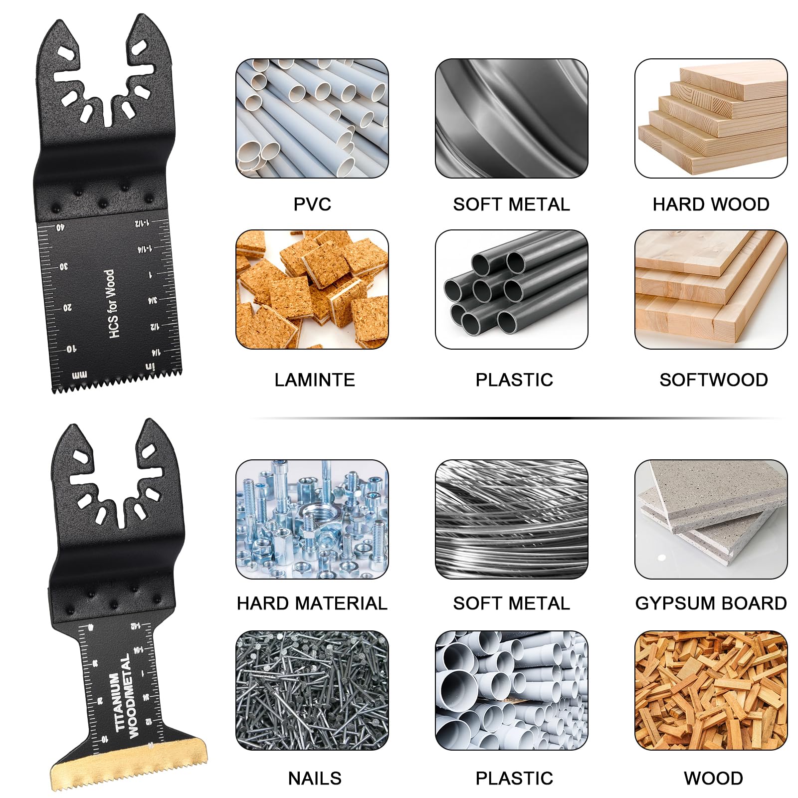 28tlg Multitool Sägeblätter inklusive 6 Titan Multitool Zubehör | Universal, Kompatibel mit Rockwell Milwaukee Makita, für Holz, Metall, Nägel und Hartes Material, Oszillierende Sägeblätter