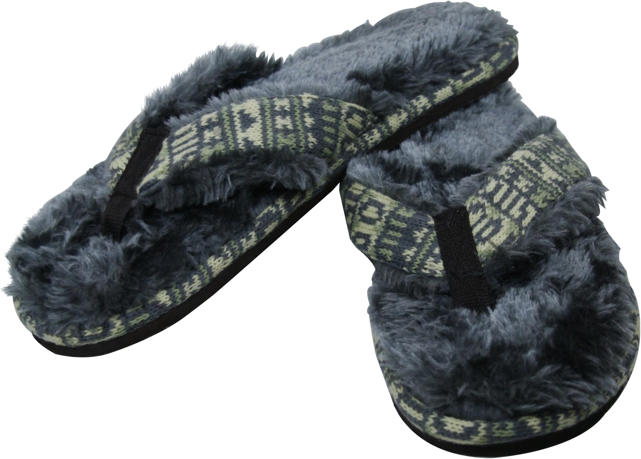 Minx Stratus Sandals with Faux Fur - Charcoal Grey Sole, Grey Fur, Yellow Aztec Colorway, Extra Large = Ladies shoe size 9-12. Men's shoe size 8-10.5