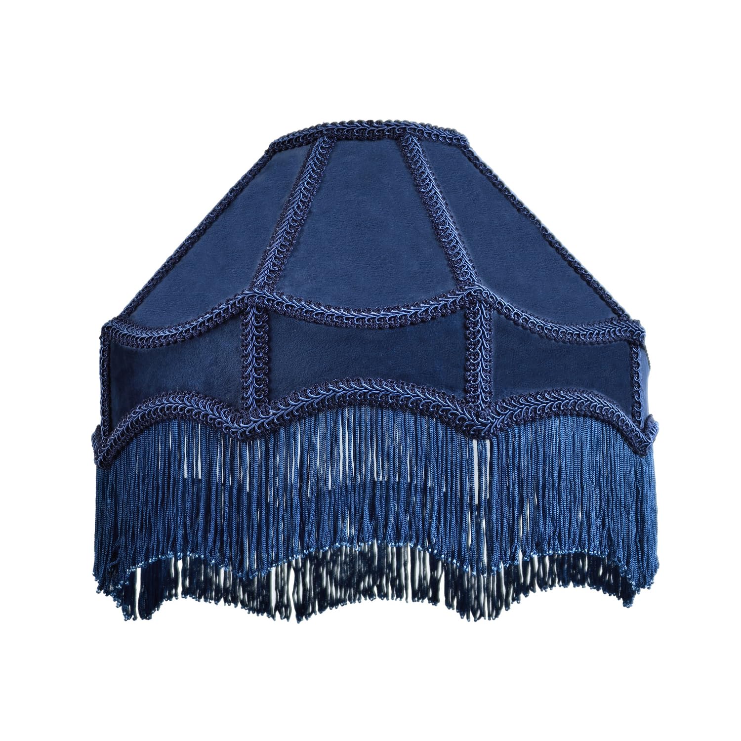Rackhams Blue Traditional Victorian Empire Lampshade In Midnight Velvet With Tassels