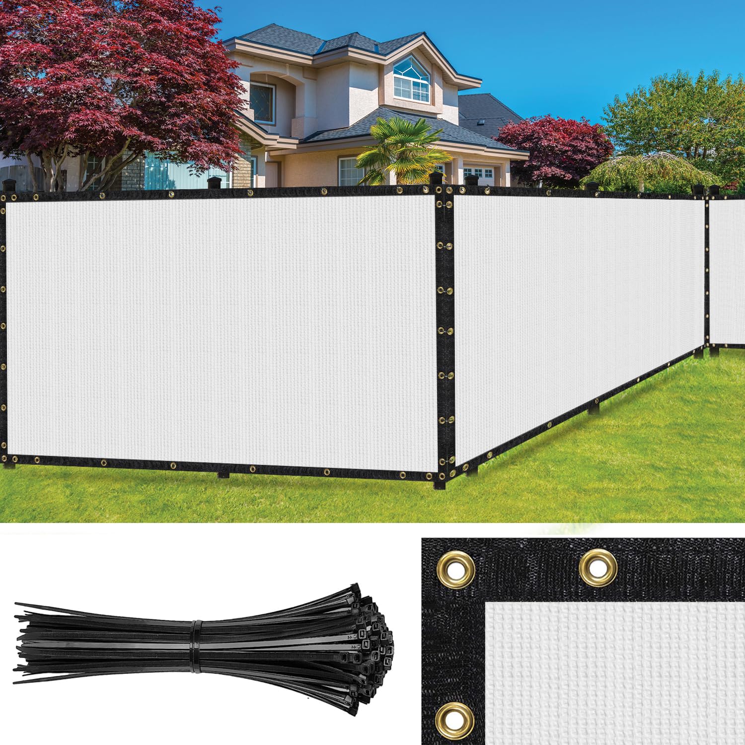 SEALTECH Ultra Heavy Duty 200 GSM Privacy Fence Screen – Non-Recycled Polyethylene Mesh Shade Net with Bindings & Rustproof Grommets - 90% + Blockage