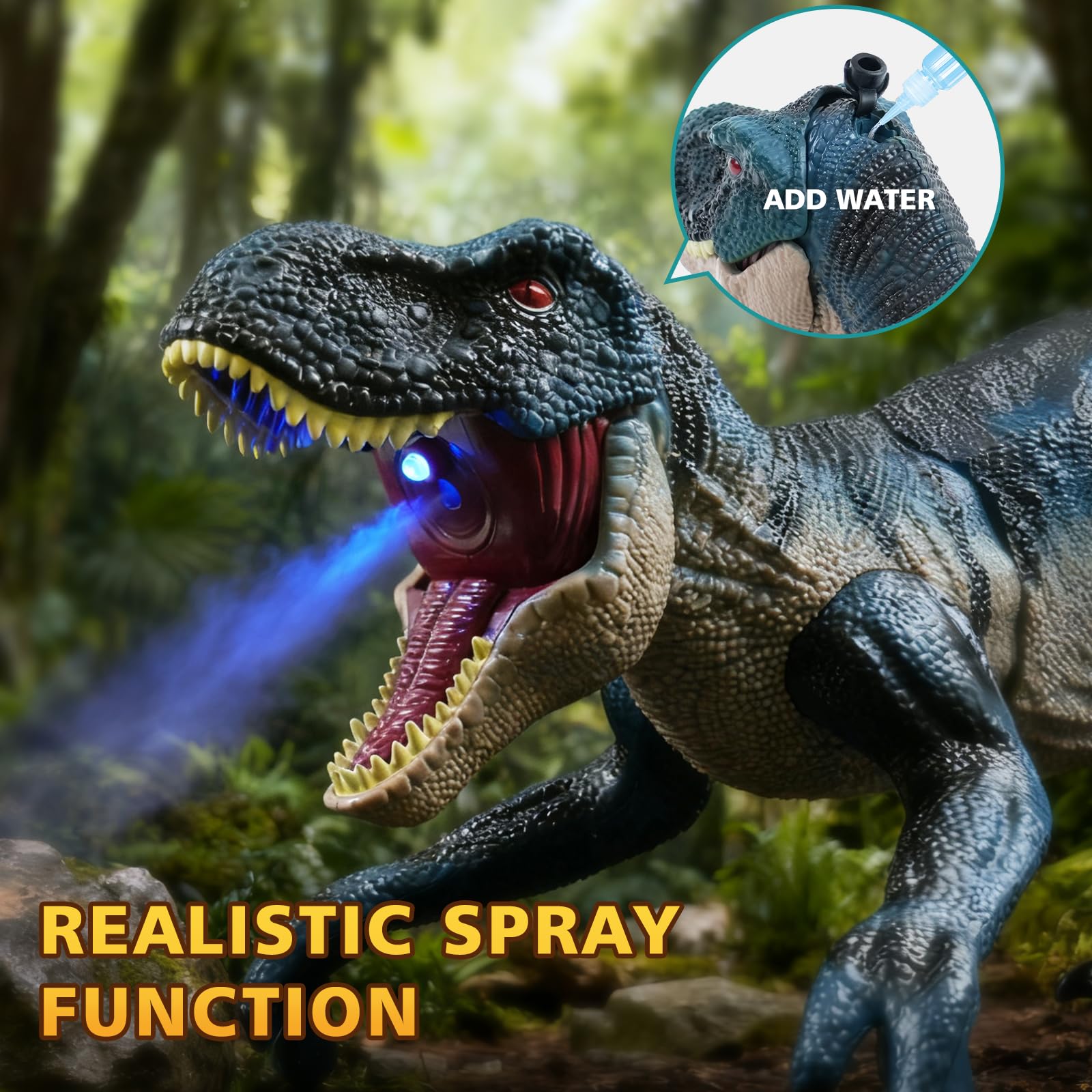 2.4GHz Remote Control Walking Dinosaur Toy for Kids - Birthday Gifts for Boys Ages 3-5 5-7 8-12, Interactive Dino with Roaring Sound, Cool Lights & Mist Spray