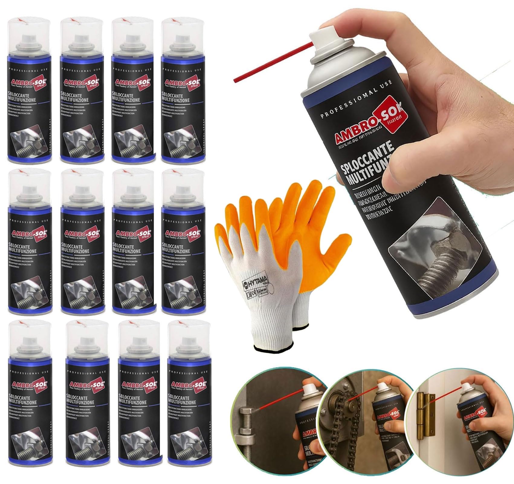 Desbloqueante en spray de 400 ml, 3/6/12 botes de gran potencia, desbloqueante y protector, elimina el óxido y la oxidación, afloja conexiones bloqueadas, tornillos, tuercas, bisagras con guantes de